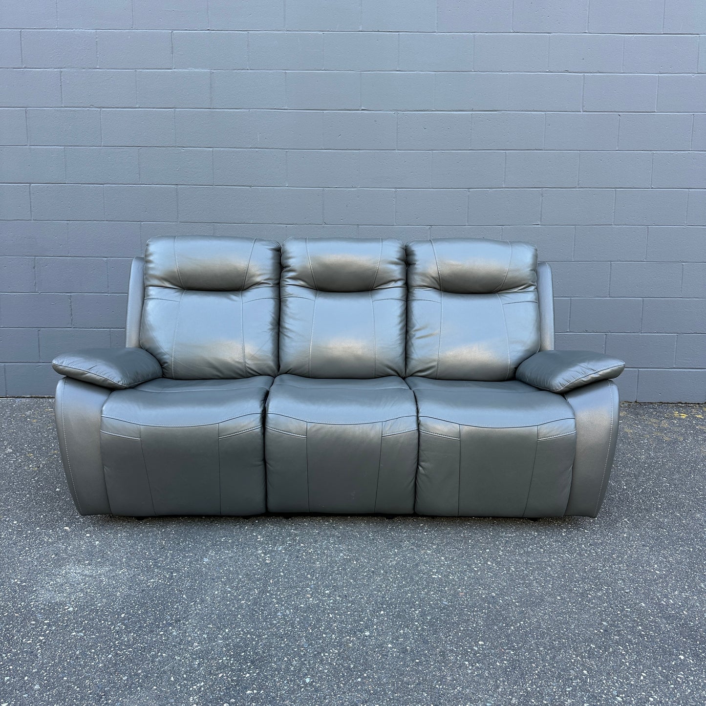 Grey Leather Power Recliner Sofa
