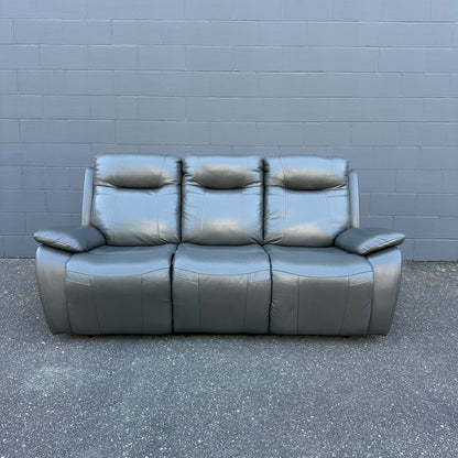 Grey Leather Power Recliner Sofa