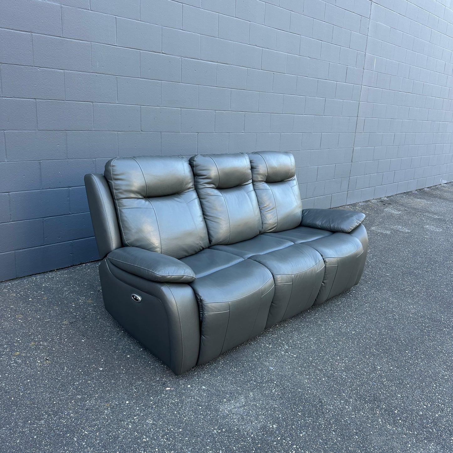 Grey Leather Power Recliner Sofa