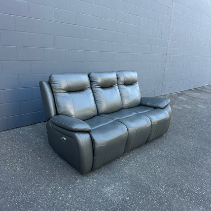 Grey Leather Power Recliner Sofa