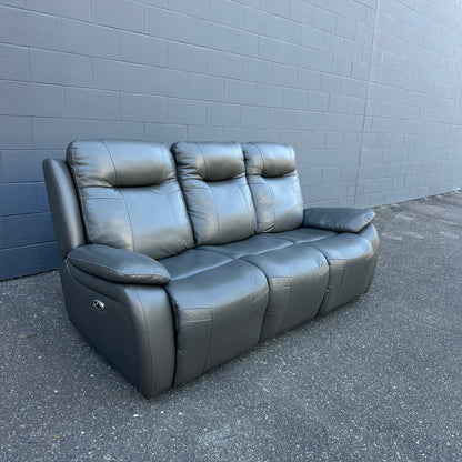 Grey Leather Power Recliner Sofa