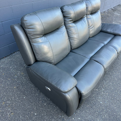 Grey Leather Power Recliner Sofa