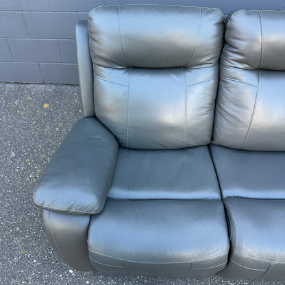 Grey Leather Power Recliner Sofa