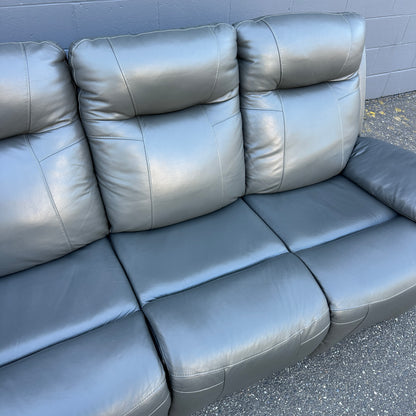 Grey Leather Power Recliner Sofa