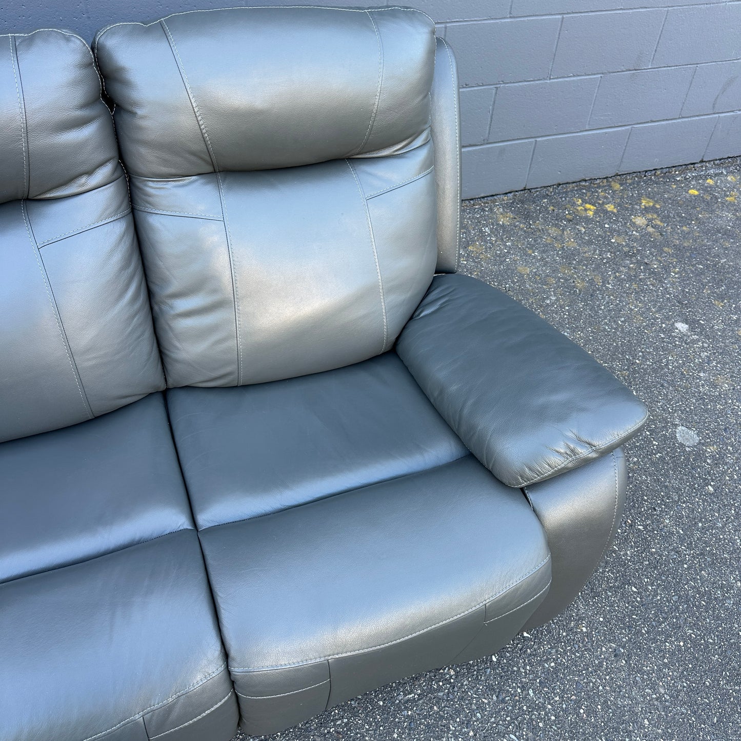 Grey Leather Power Recliner Sofa