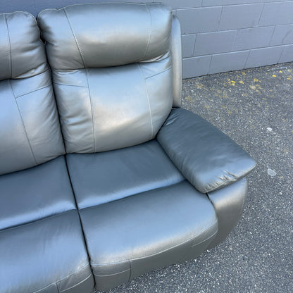 Grey Leather Power Recliner Sofa