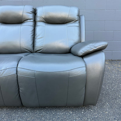 Grey Leather Power Recliner Sofa