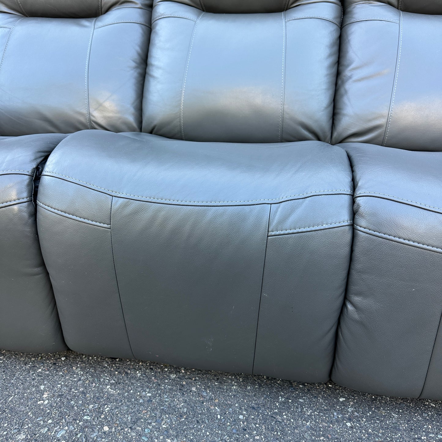 Grey Leather Power Recliner Sofa