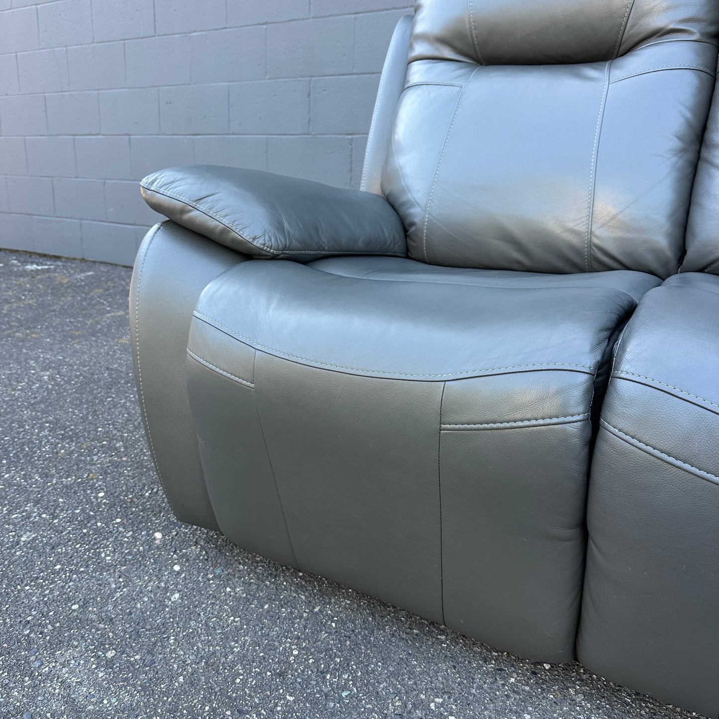 Grey Leather Power Recliner Sofa