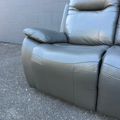 Grey Leather Power Recliner Sofa