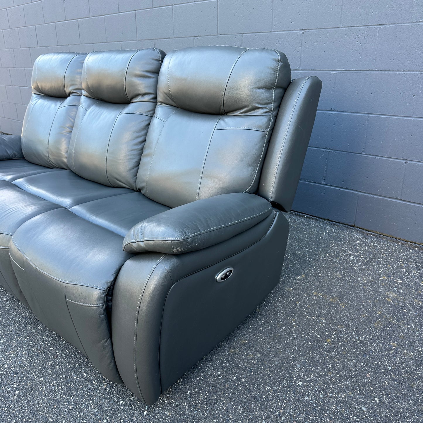 Grey Leather Power Recliner Sofa