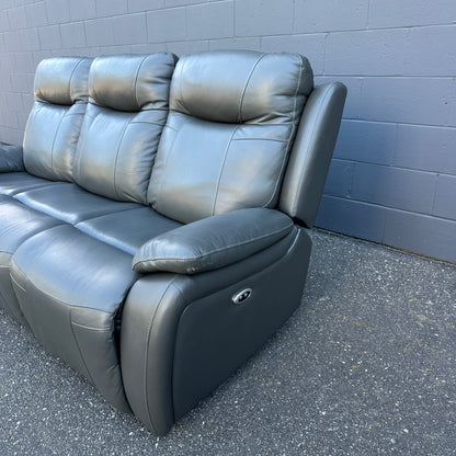 Grey Leather Power Recliner Sofa
