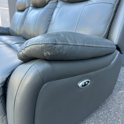 Grey Leather Power Recliner Sofa
