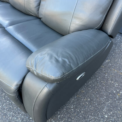 Grey Leather Power Recliner Sofa
