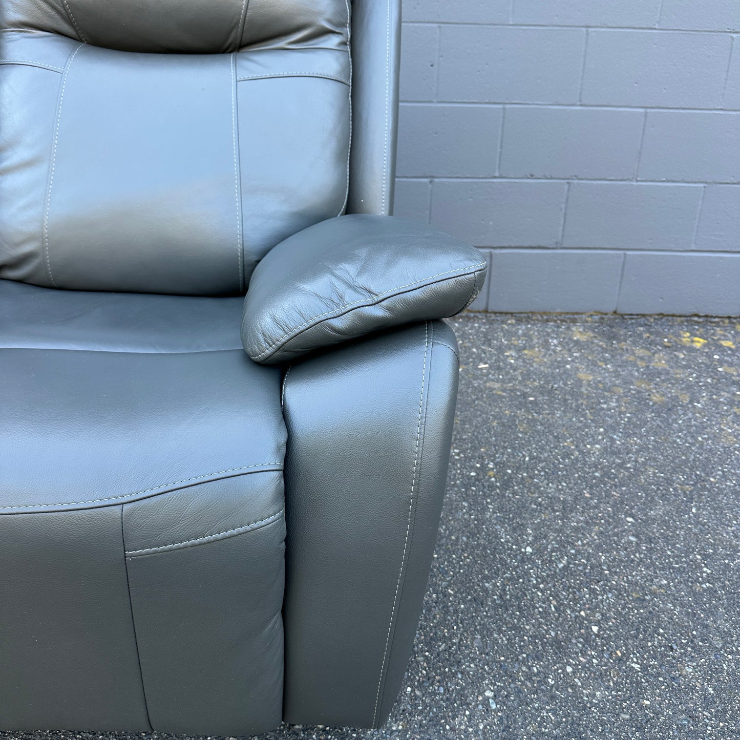 Grey Leather Power Recliner Sofa