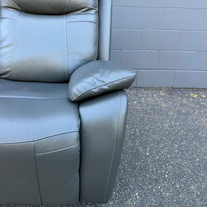 Grey Leather Power Recliner Sofa