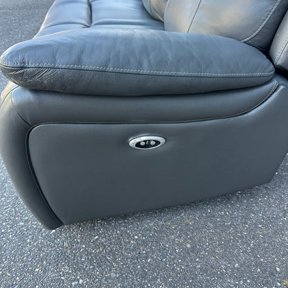 Grey Leather Power Recliner Sofa