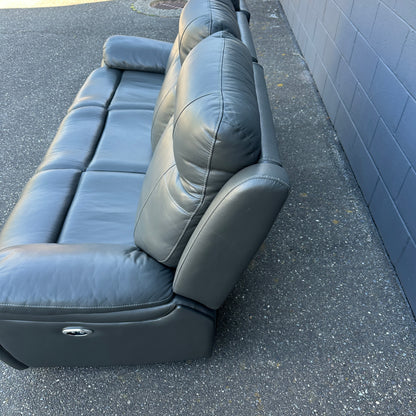 Grey Leather Power Recliner Sofa