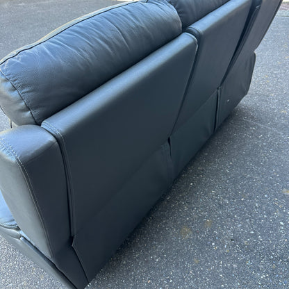 Grey Leather Power Recliner Sofa
