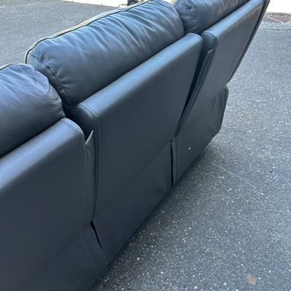 Grey Leather Power Recliner Sofa