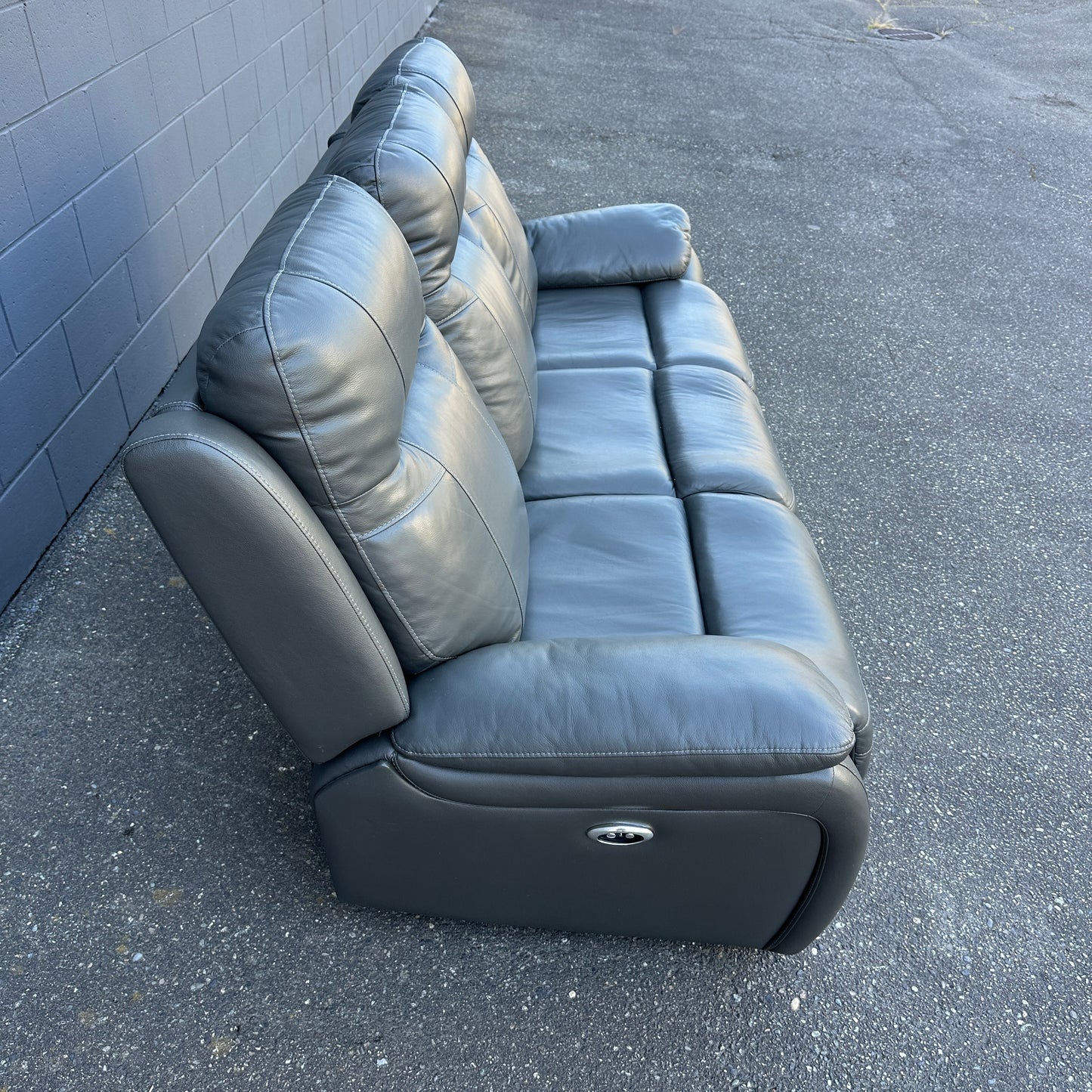 Grey Leather Power Recliner Sofa