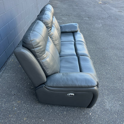 Grey Leather Power Recliner Sofa