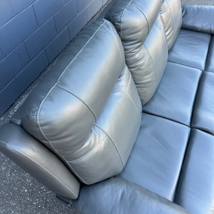 Grey Leather Power Recliner Sofa