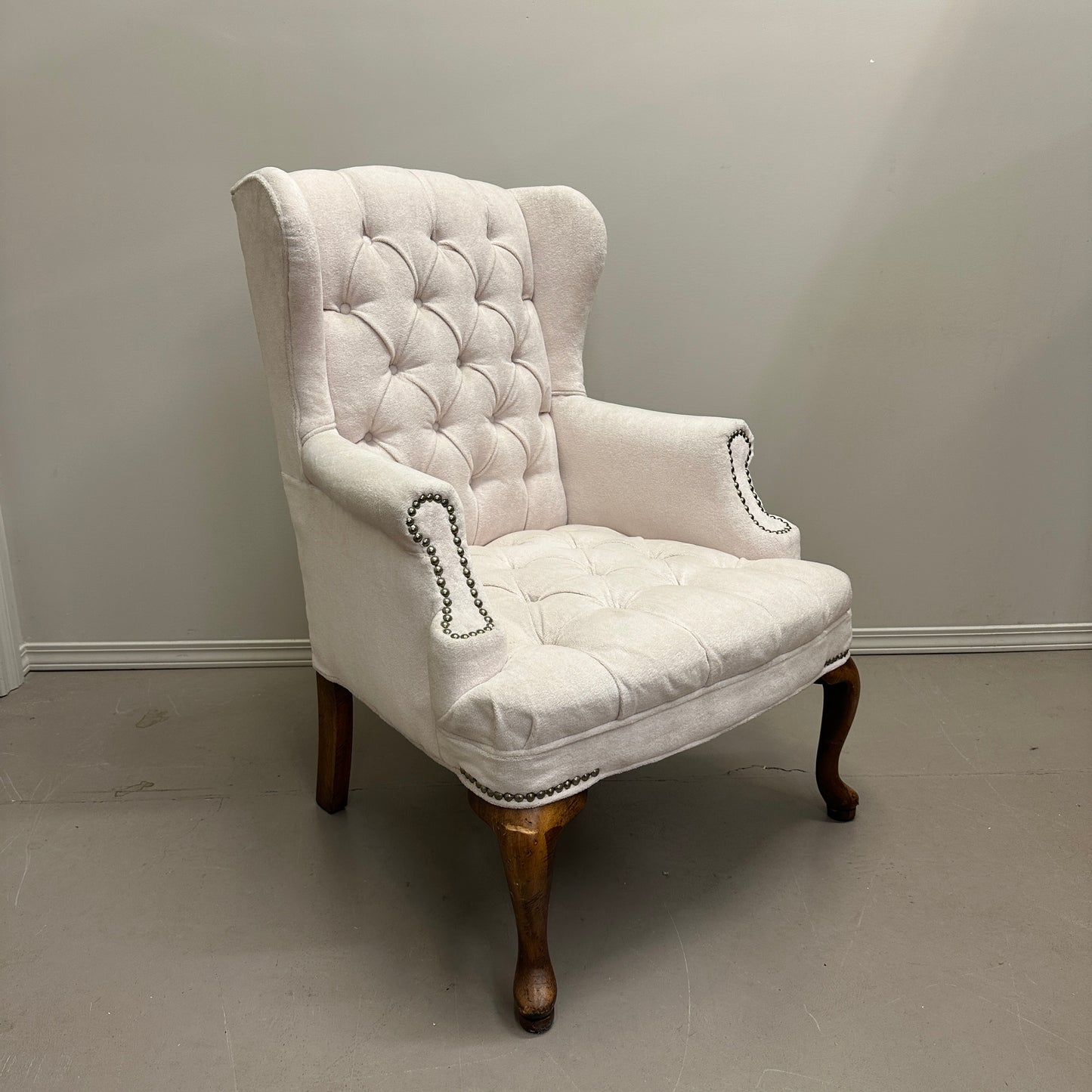 Cream Nailhead Wing Accent Chair