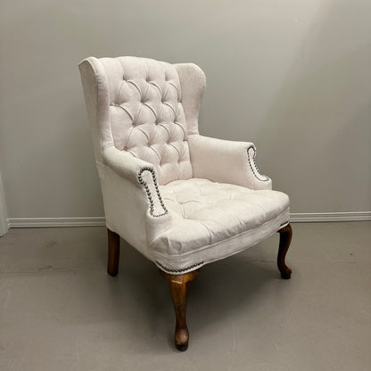 Cream Nailhead Wing Accent Chair