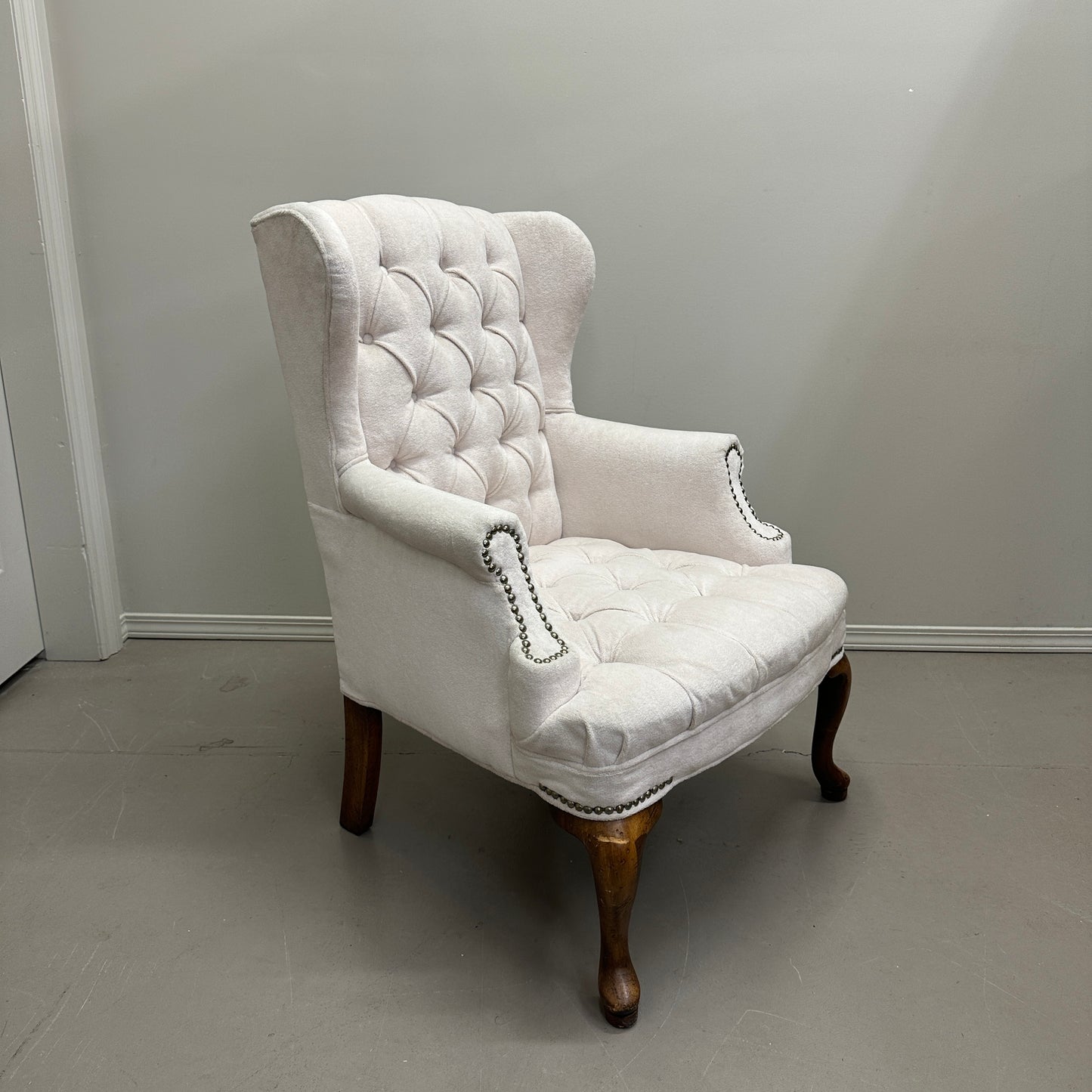Cream Nailhead Wing Accent Chair