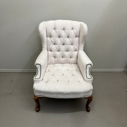 Cream Nailhead Wing Accent Chair