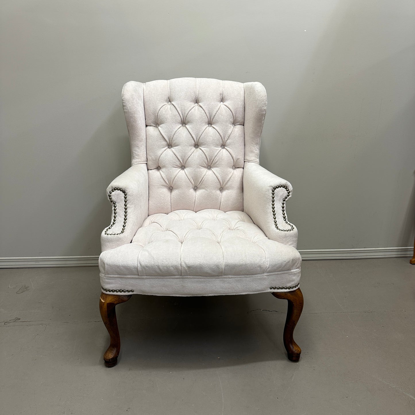 Cream Nailhead Wing Accent Chair