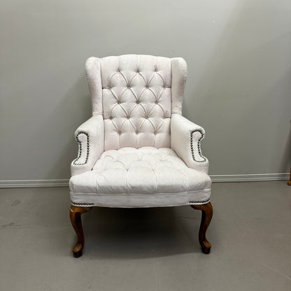 Cream Nailhead Wing Accent Chair