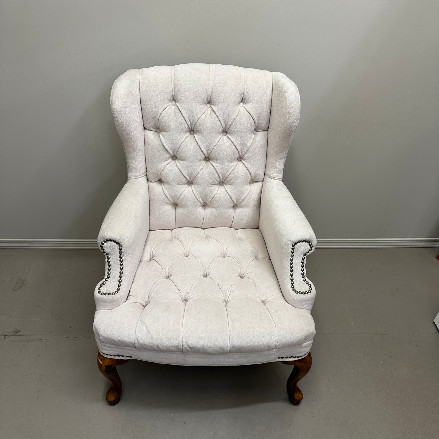 Cream Nailhead Wing Accent Chair