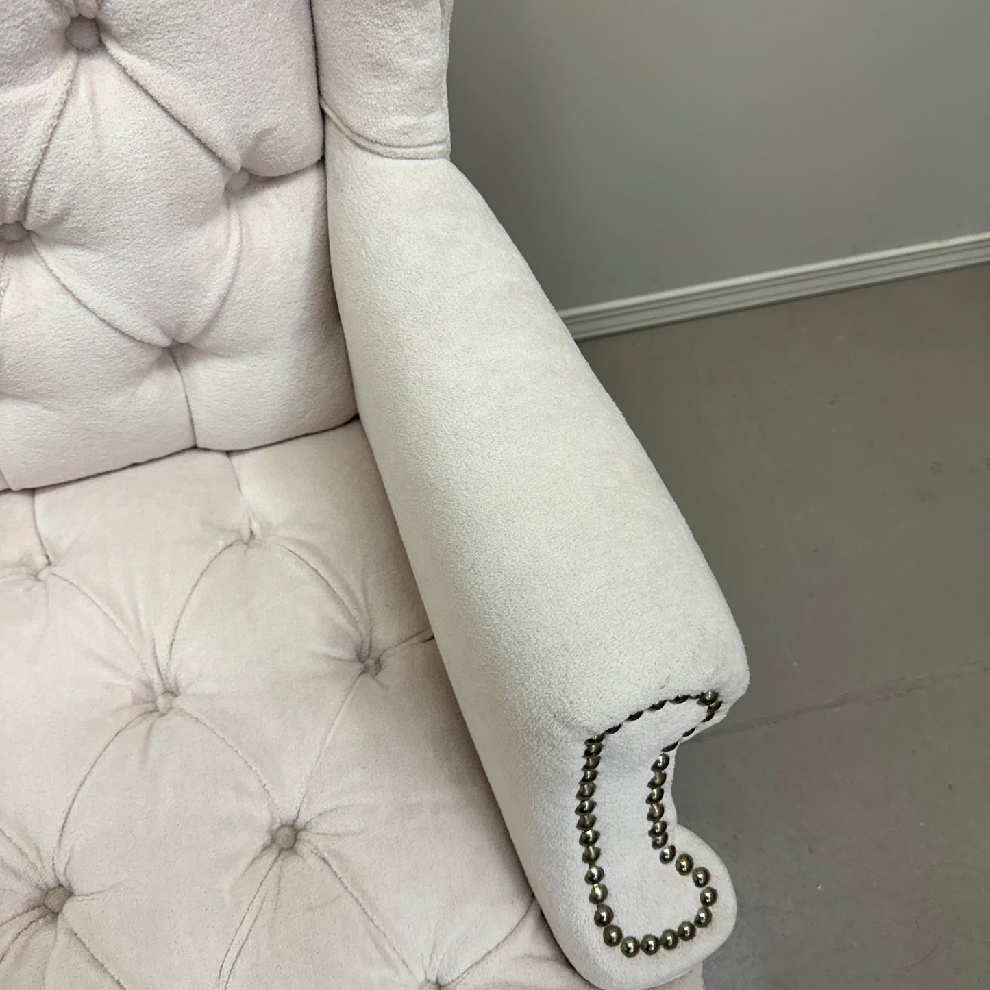 Cream Nailhead Wing Accent Chair