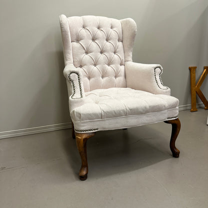 Cream Nailhead Wing Accent Chair