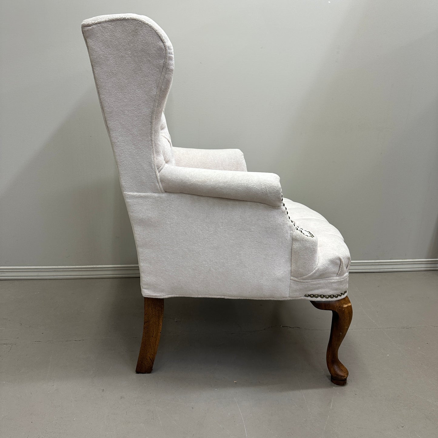 Cream Nailhead Wing Accent Chair