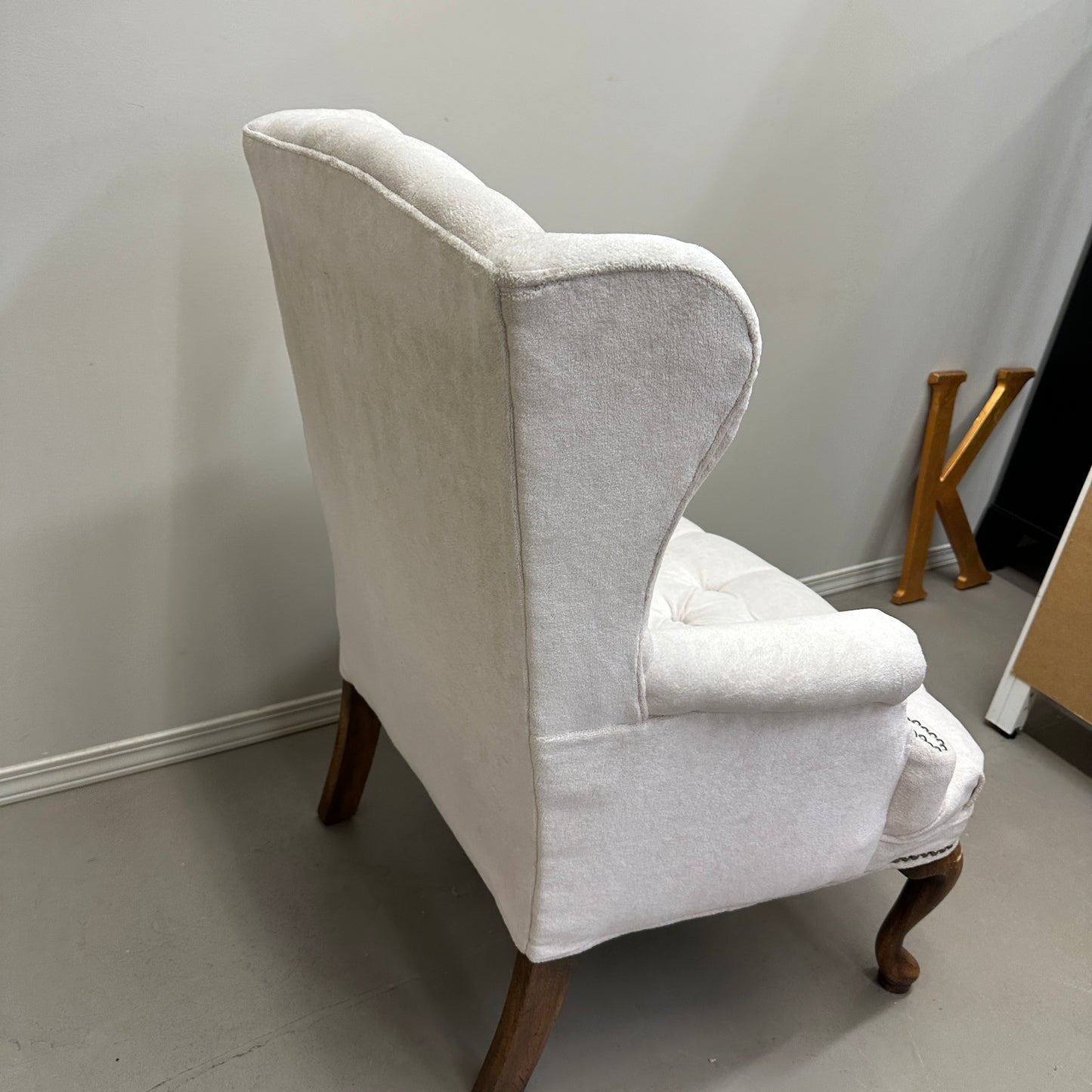 Cream Nailhead Wing Accent Chair
