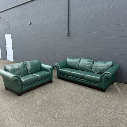 Dark Green Leather Sofa Set