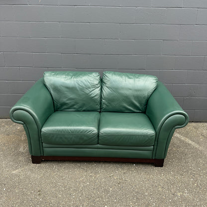 Dark Green Leather Love Seat