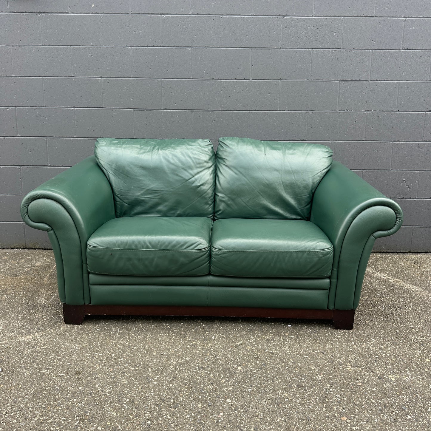 Dark Green Leather Love Seat
