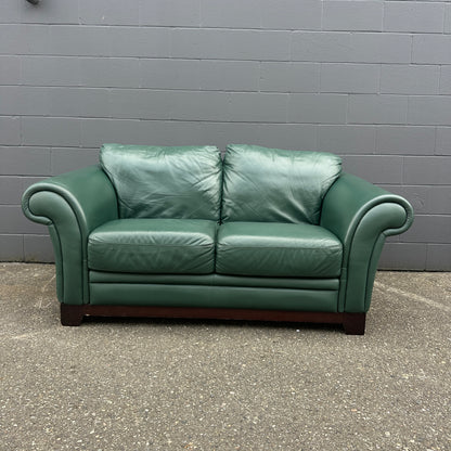 Dark Green Leather Love Seat