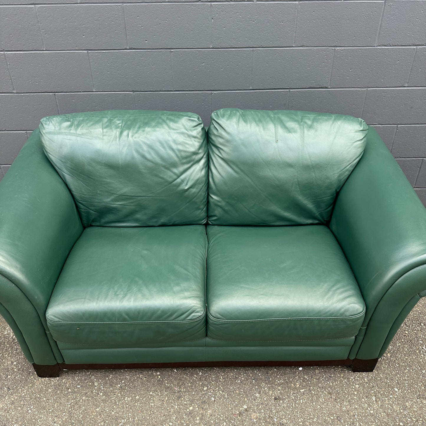 Dark Green Leather Love Seat