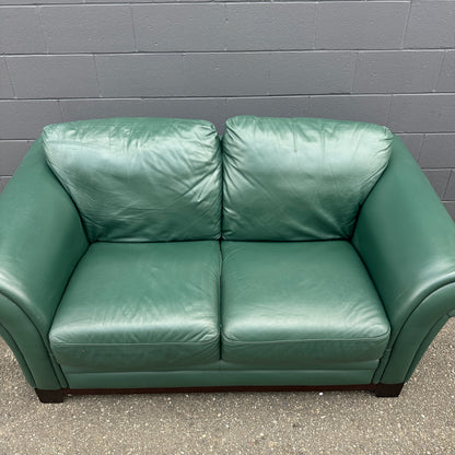 Dark Green Leather Love Seat