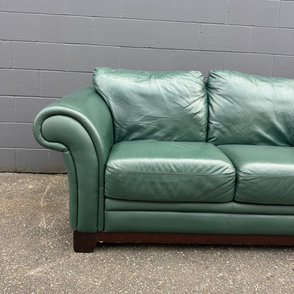 Dark Green Leather Love Seat