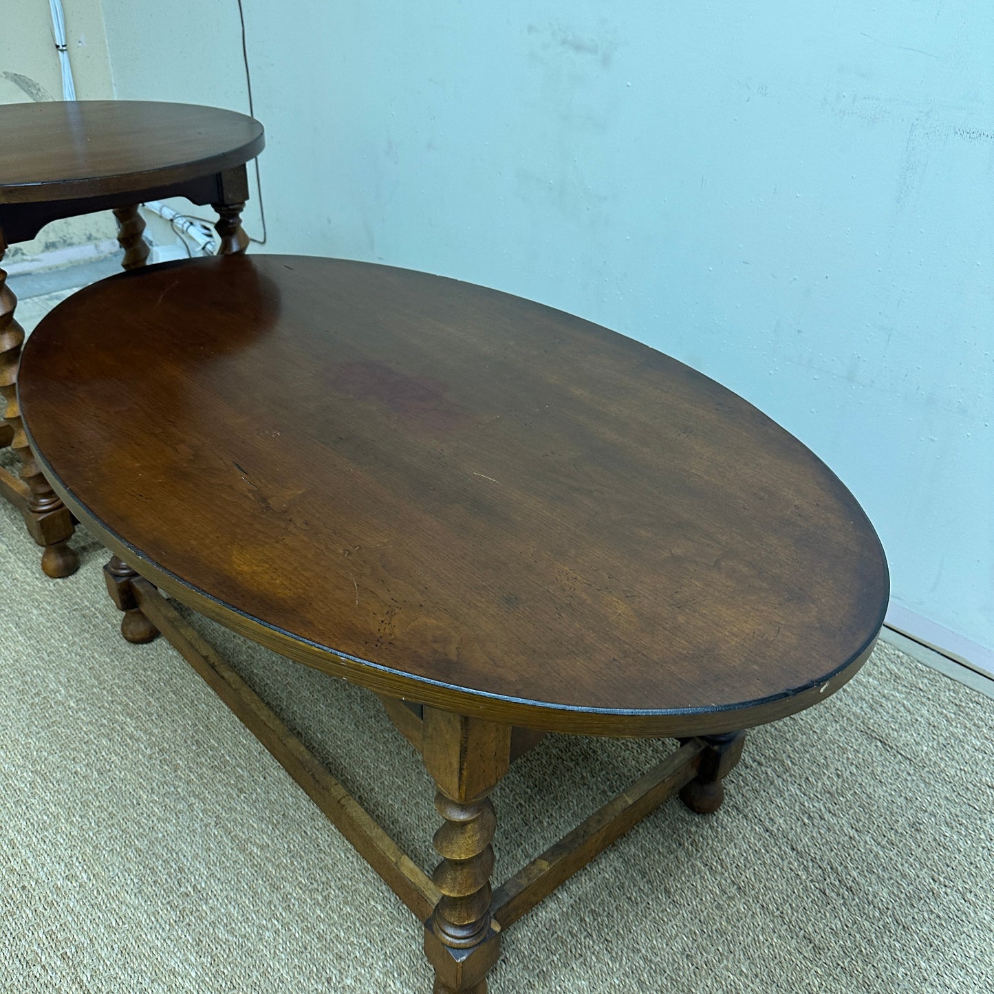 Vintage-Style Oval Coffee Table + Side Table