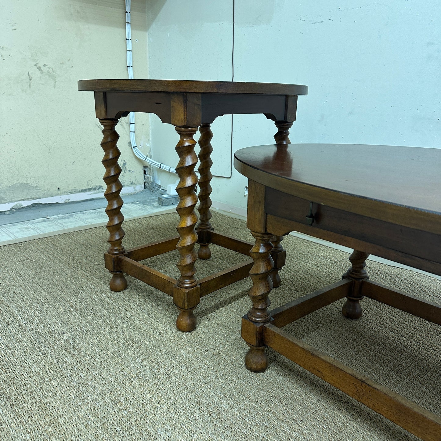 Vintage-Style Oval Coffee Table + Side Table