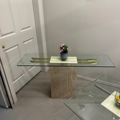 Travertine Stone & Brass Sofa Table and Coffee Table (set)