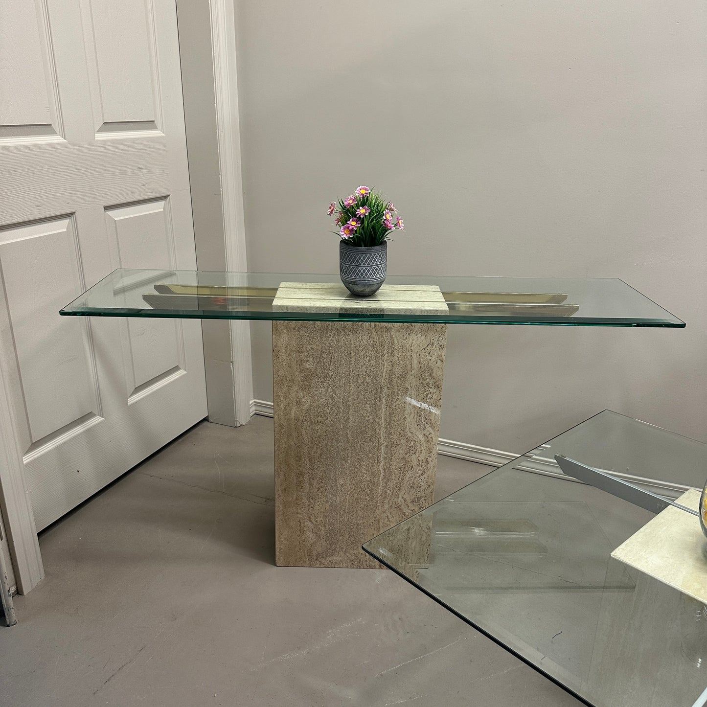 Travertine Stone & Brass Sofa Table and Coffee Table (set)