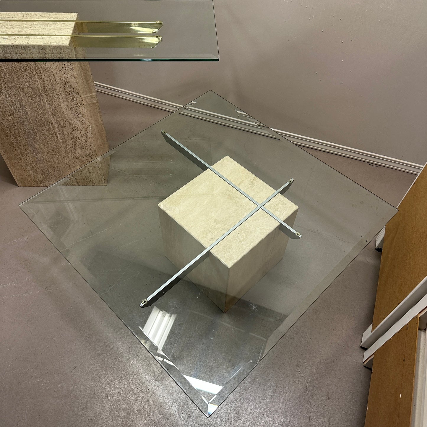 Travertine Stone & Brass Sofa Table and Coffee Table (set)